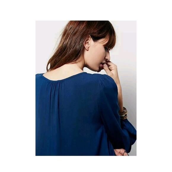 New Free People Made In Philadelphia Beck Long Sleeve Mini Dress $128 Small Blue - Picture 3 of 4